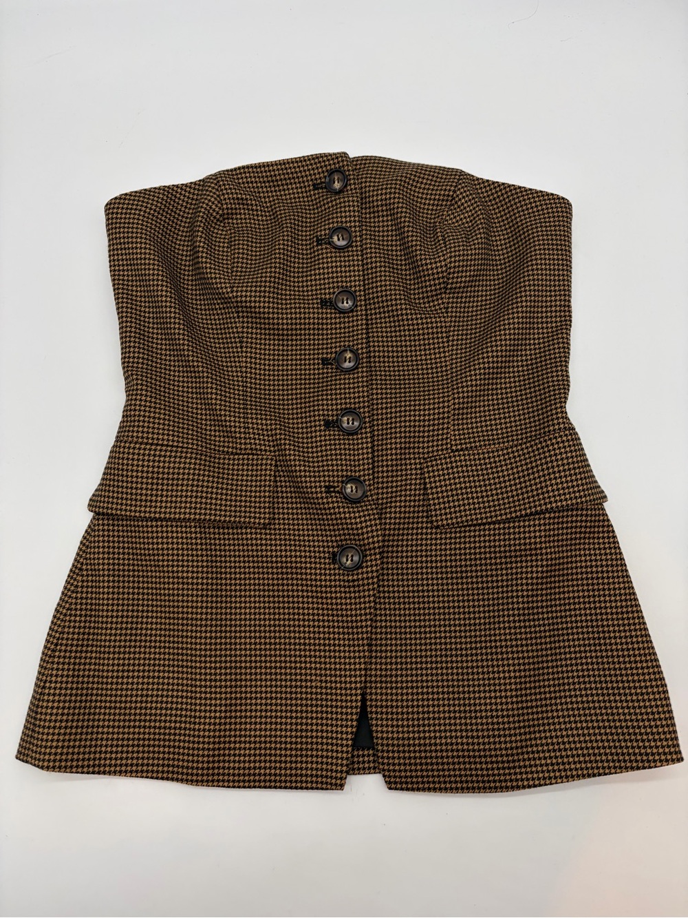 Lulu's Brown Houndstooth Button-Front Strapless Mini Skirt